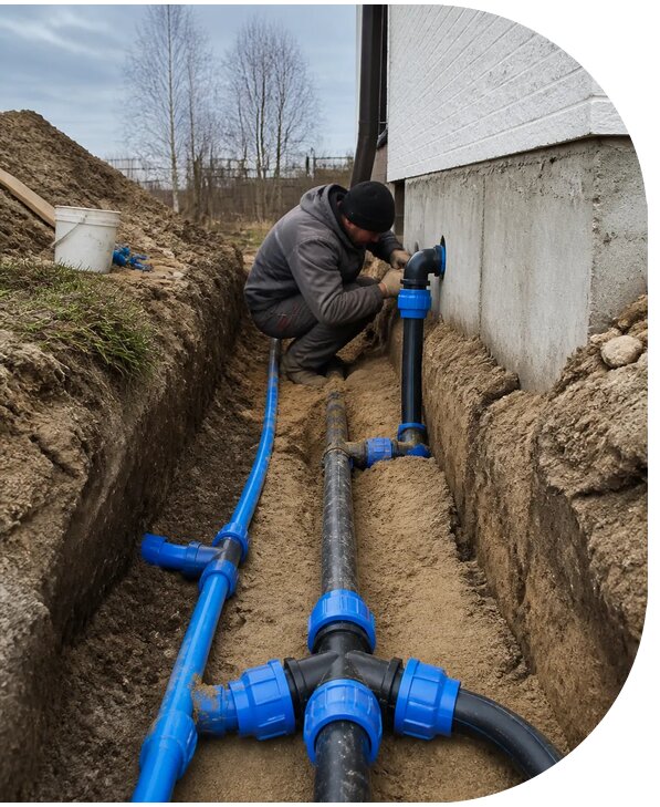 Монтаж наружного водопровода на участке под ключ в Лобне